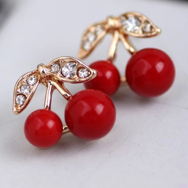 Lovely Red Cherry Shape Crystal Studed Earrings for Womenearrings for