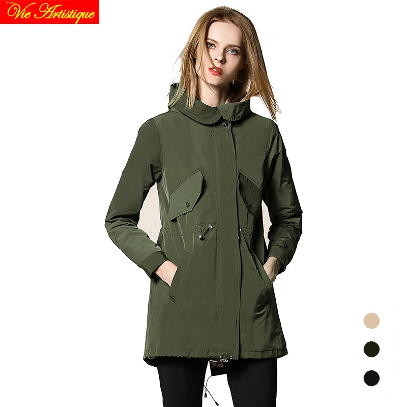 army green Gothic coat duster trench mujer 2017 winter women's trench ...