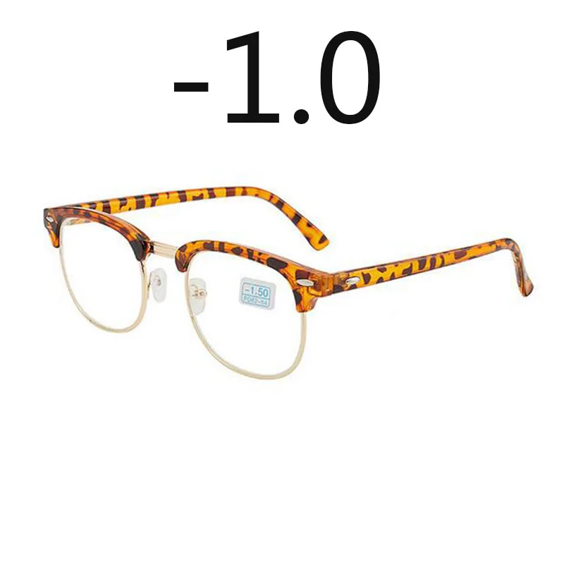 0,5-1-1,5-2-2,5-3-3,5-4 заклепки очки для близорукости с градусом женские мужские короткие-очки для коррекции зрения черная оправа зеленая пленка с покрытием - Цвет оправы: bright leopard -1.0