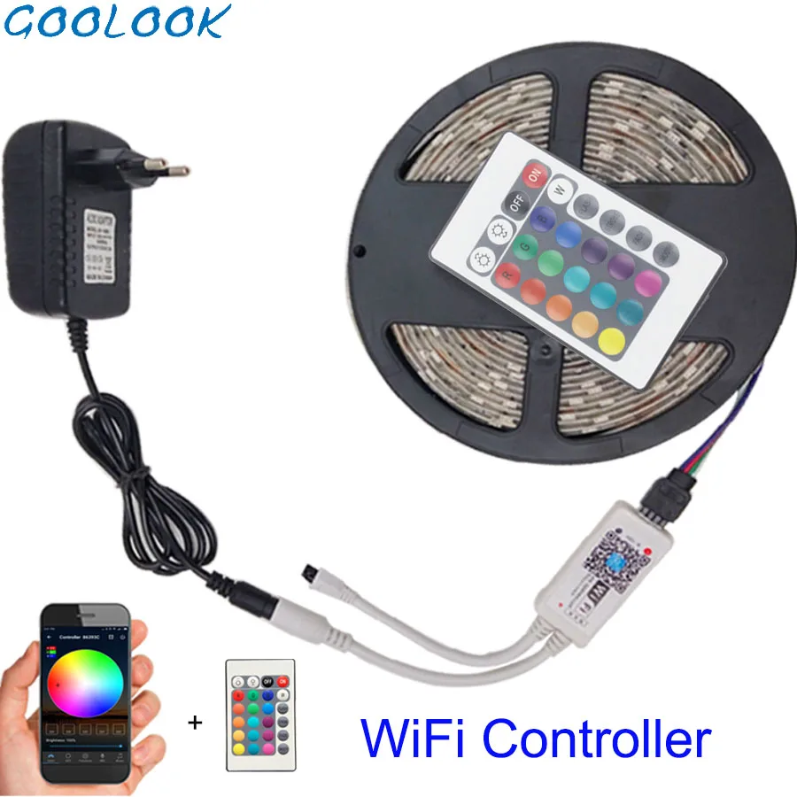 

Goolook Led Strip RGB 5050 SMD Waterproof LED Ribbon DC12V LED Flexible Light 24Keys Wifi Remote Controller+Power Adapter