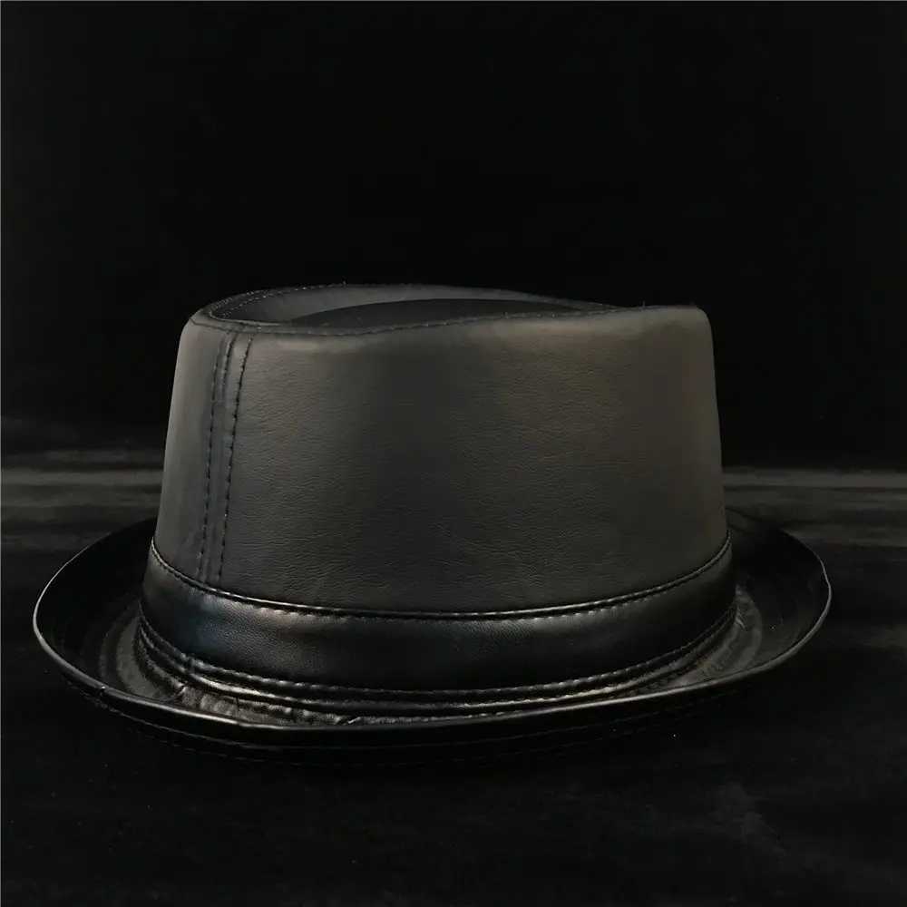 Кожаная мужская черная шляпа для папы, шляпа-федора, модная шляпа для джентльмена, плоская шляпа-котелок, топ-шляпа, размер s m l xl