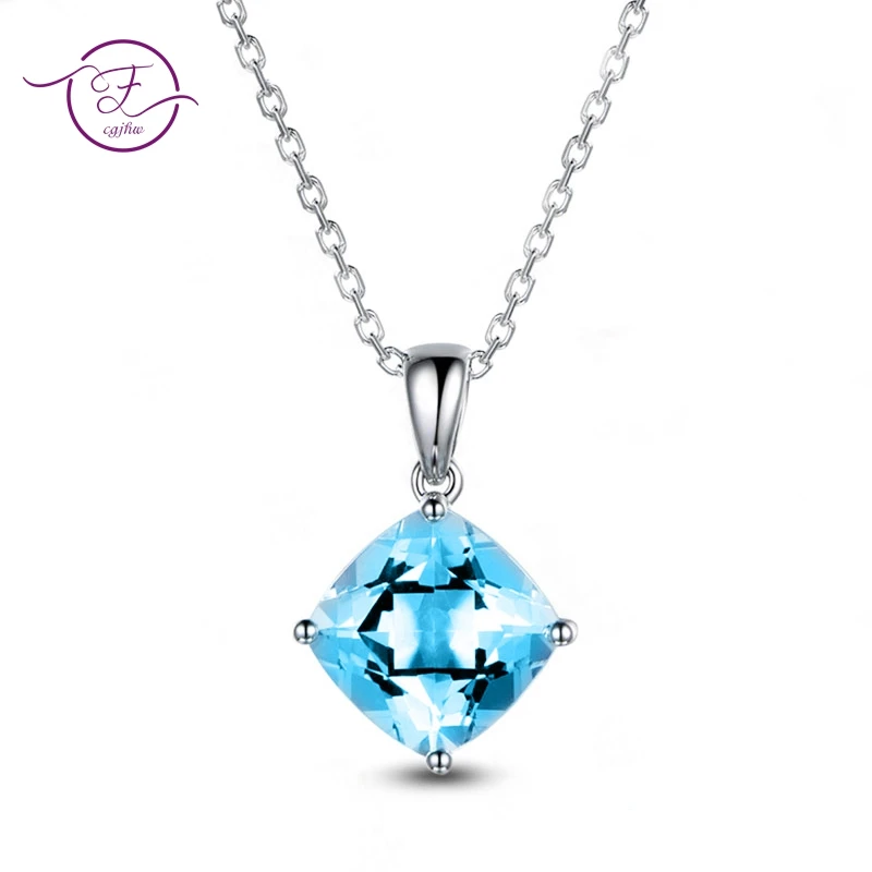 Топ бренд Небесно-Голубой Аквамарин кулон ожерелье для женщин 925 Серебряное колье женские ювелирные изделия вечерние Подарок на годовщину
