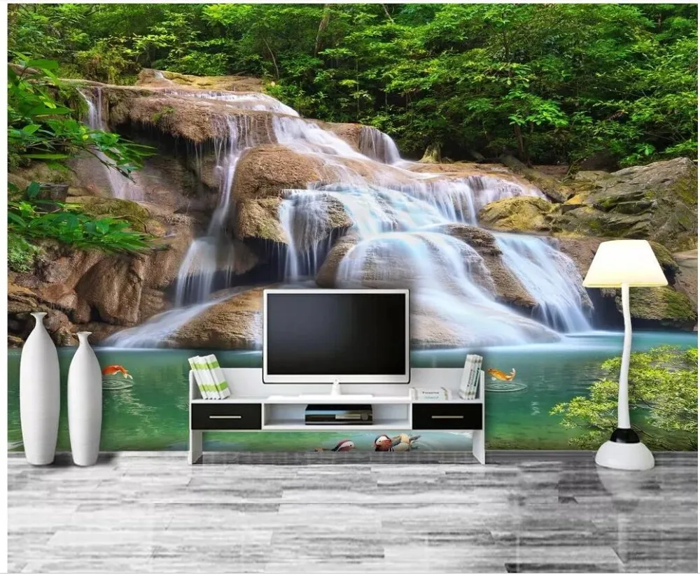 

3d photo wallpaper on the wall custom mural HD Forest Waterfall Landscape home decor living room wallpaper for walls 3 d