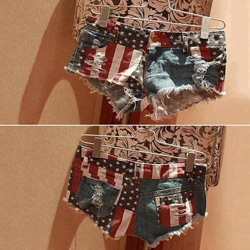 Новое поступление, женские летние сексуальные джинсовые шорты в полоску со звездами и американским флагом США