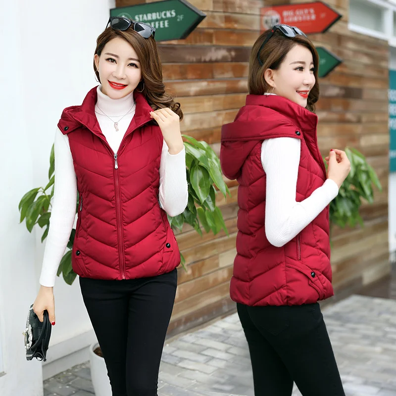 Корейский женский жилет осень зима толстый жилет съемный капюшон жилет с капюшоном размера плюс пальто без рукавов 4XL