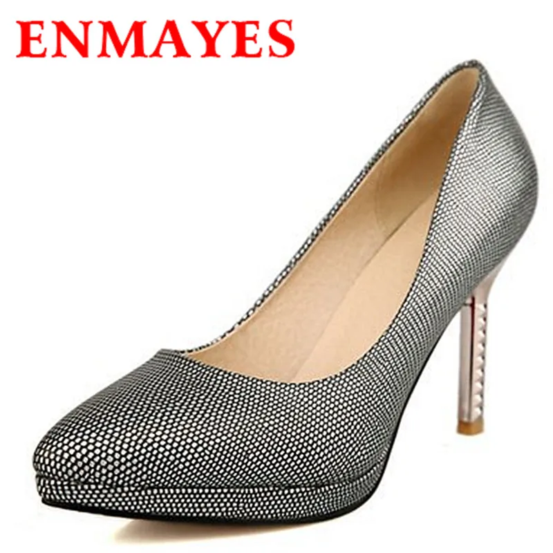 

ENMAYES  Fashion Concise Office Ladies Wedding Shoes Woman Solid Color Pointed High Heels Pumps Women Slip-on Kitten Heels Pumps