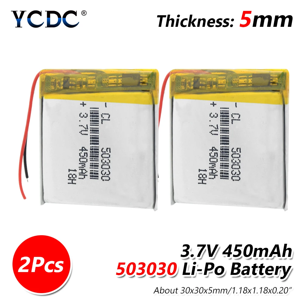 Полимерный аккумулятор 450 mah 3,7 V 503030 умный дом MP3 колонки литий-ионная батарея для dvr, gps, mp3, mp4, smart Watches, динамик светодиодный светильник - Цвет: 2Pcs