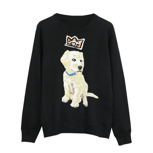 Ehmaxrth Pat Dog Pattern Shirt 2018 New Street Animal Cute Design Ehmaxrth Pat Dog Pattern Shirt 2018 New Street Animal Cute Design Women Wild Black Long Sleeves Pullover Runway Sweaters E8649