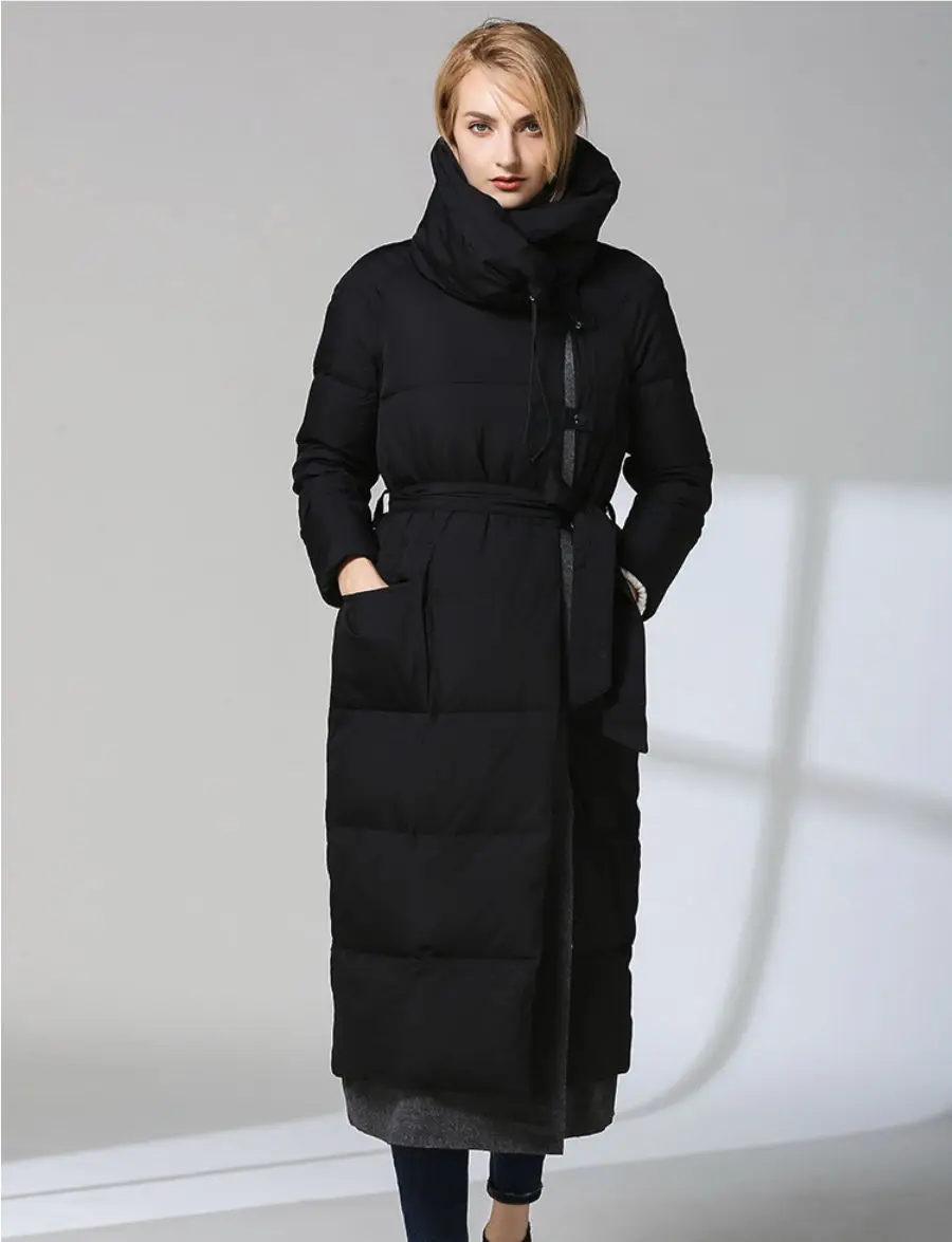 Пуховик женский длинный секционный выше колена осень и зима Повседневный большой размер женское кружевное пальто с отворотом для женщин