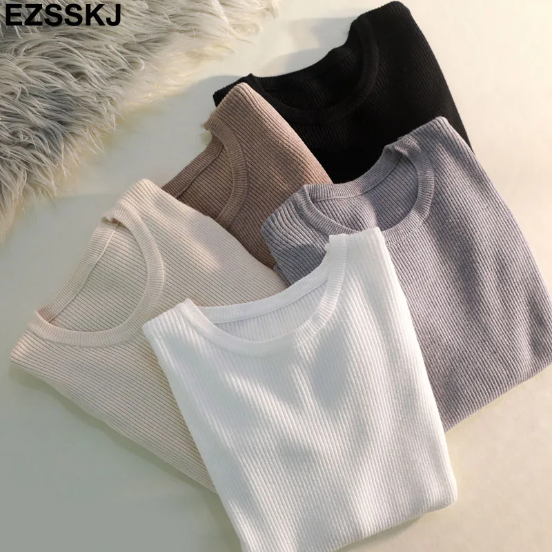 

2019 Knitted Women o-neck Sweater Pullovers spring Autumn Basic Women Sweaters Pullover Slim Fit Black cheap top