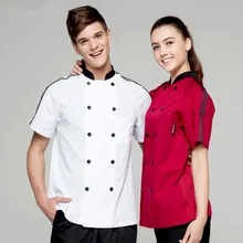 (5 get 20% off,10 get apron)Man/woman chef uniform chef clothes wine red/white short sleeve restaurant hotel kitchen coverall