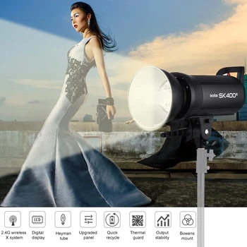 

Godox SK400II 2.4G Wireless GN65 5600K with 150W Modeling Lamp Professional Compact 400Ws Studio Flash Strobe Light