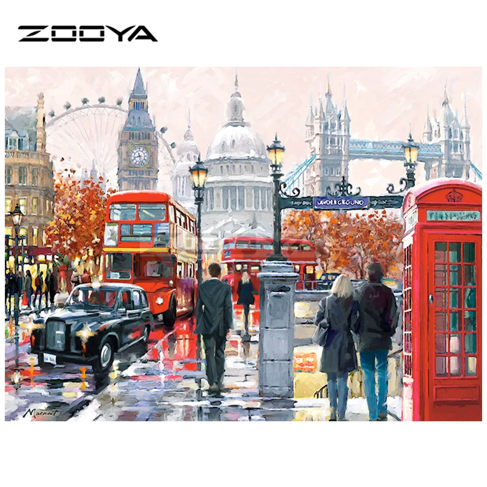 

ZOOYA 5D DIY Diamond Embroidery Paris City Street Train People Diamond Painting Cross Stitch Round Mosaic Decoration CJ1124