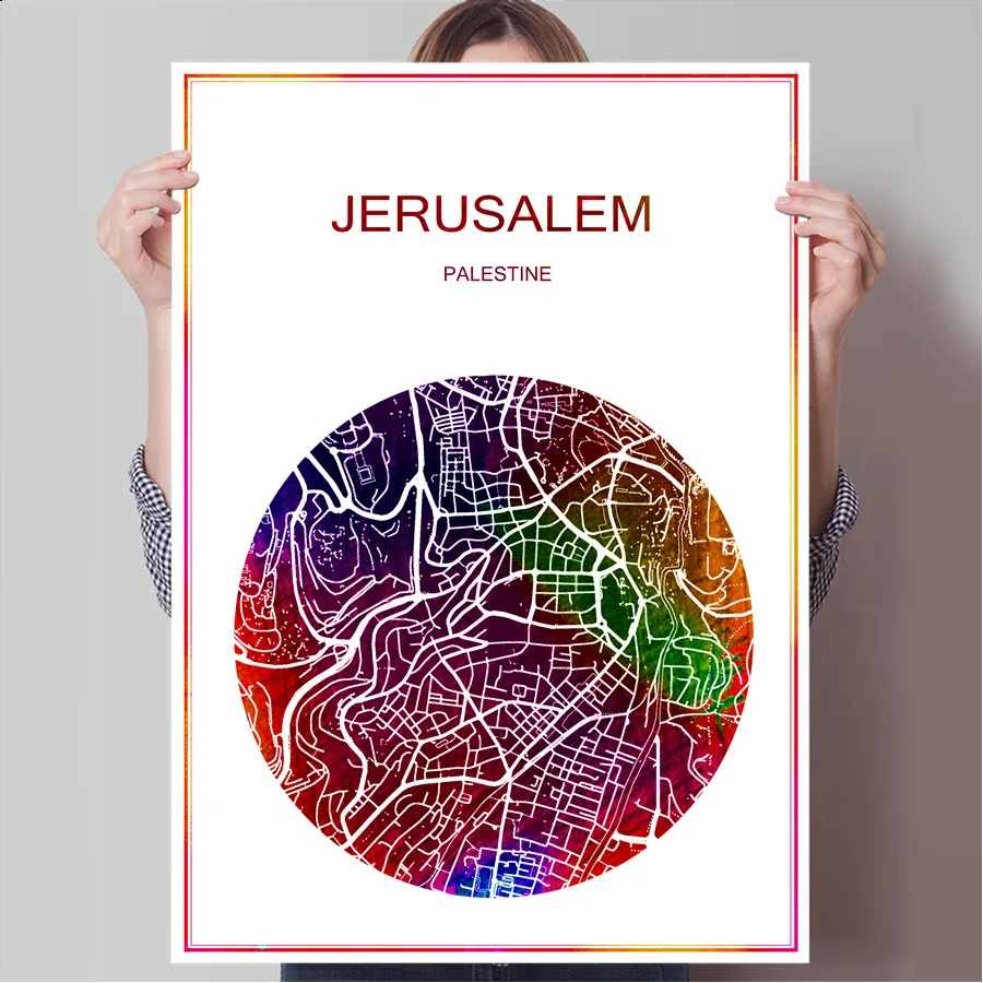 

Abstract World City Map JERUSALEM Palestine Print Poster Print on Paper or Canvas Wall Sticker Bar Cafe Living Room Home Decor