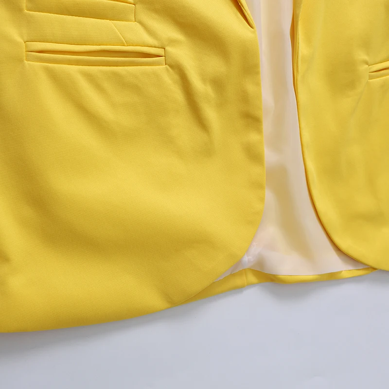 Женский модный Блейзер, пиджак для офиса, открытые спереди блейзеры с вытачками, осень, облегающая Желтая Женская одежда, рукав три четверти