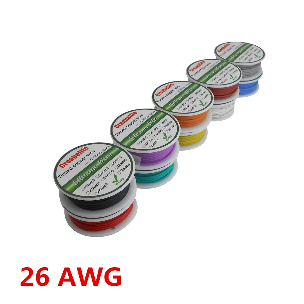 

10m 26 AWG Flexible Silicone Wire 10 Colors RC Cable Line With Spool OD 1.5mm Tinned Copper Wire Electrical Wire