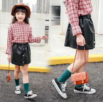 

2019 new Korean style wholesale girls PU leather skirt spring fashion girls skirt 3-8t B309