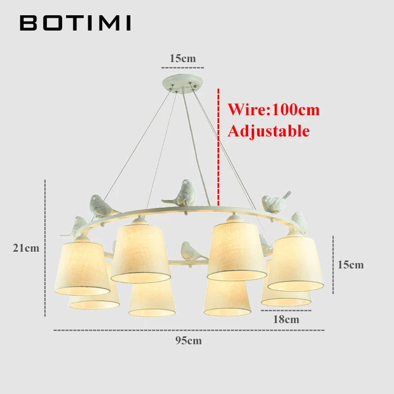 BOTIMI белый птицы светодиодный Люстра с льняными абажурами E27 Ткань люстры для гостиной романтическая кухня светильники