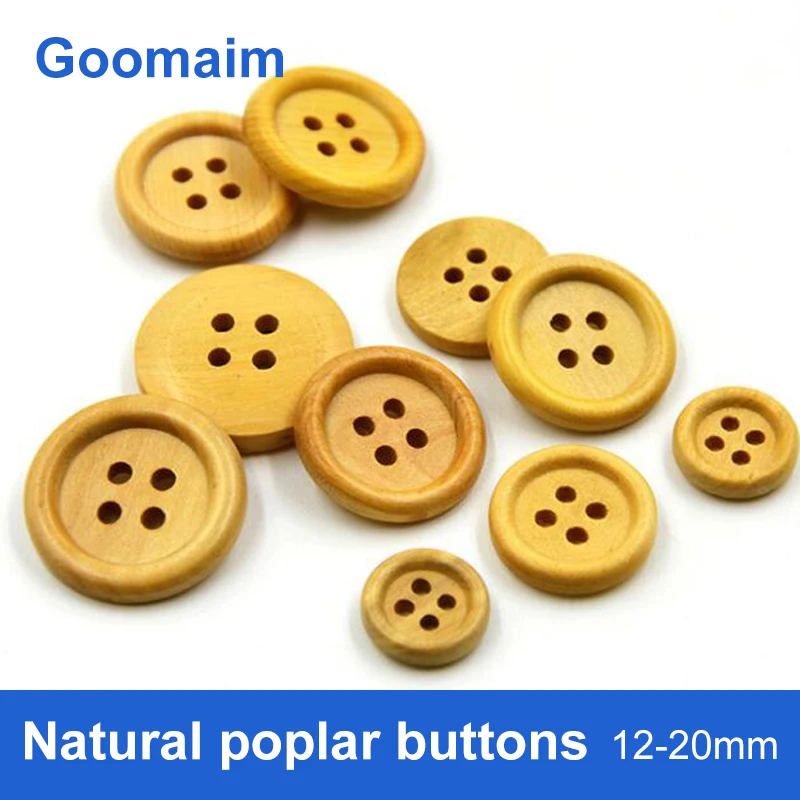 

100pcs fashion natural color Poplar wood buttons for jeans round sewing overcoat buttons for clothing Handmade material button