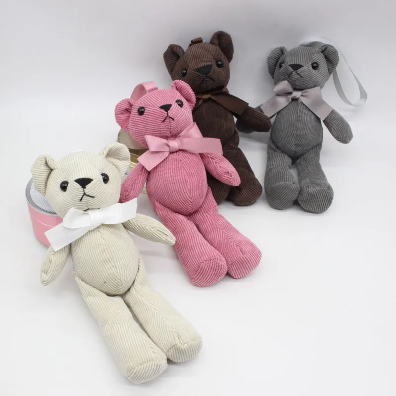 Luxury Bowtie Teddy Bear Dolls Toys Corduroy Stripe Bear Cloth Doll Small Key Bag Pendants Wedding Party Flower Decor 1418cm 10pcs (4)