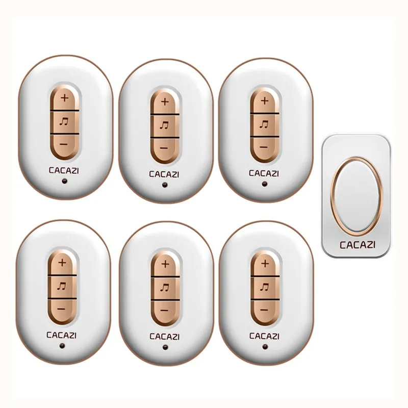

CACAZI Wireless Doorbell Waterproof LED Smart Button Receiver US EU Plug 280M Remote 48 Songs 6 Volume Home Battery Calling Bell