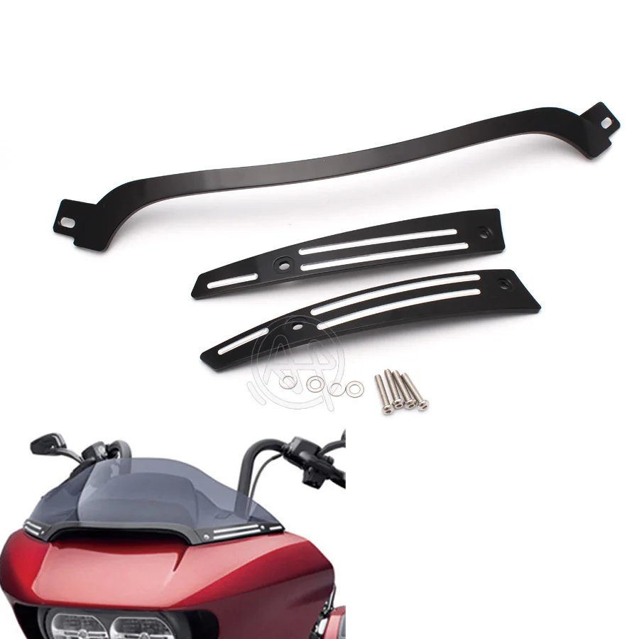 

Motorcycle Aluminum CNC Split Windshield Center w/ Side Trim Fit For Harley Davidson Road Glide FLTRX 2015 2016 2017