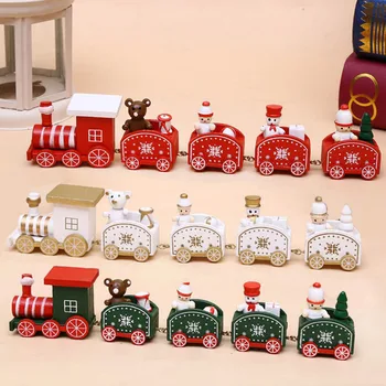 

Kids Cute Cartoon Christmas Wooden Train Railway Car Rail Vehicle Toy for Children Xmas Gift Home Ornaments Decoration