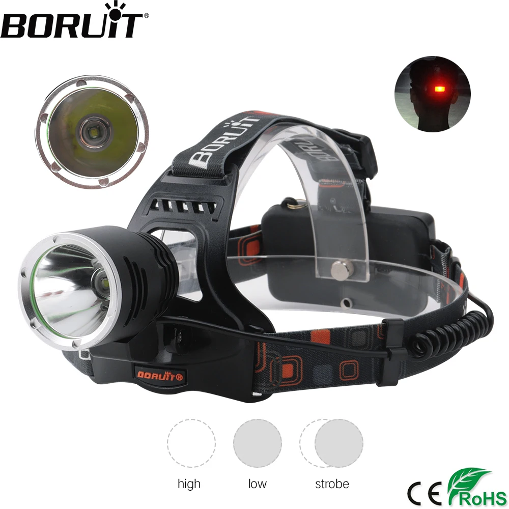 cheap BORUiT XM L T6 LED Headlamp 3 Modes Headlight IPX4 Waterproof Head Torch Camping Hunting Flashlight by 18650 Battery