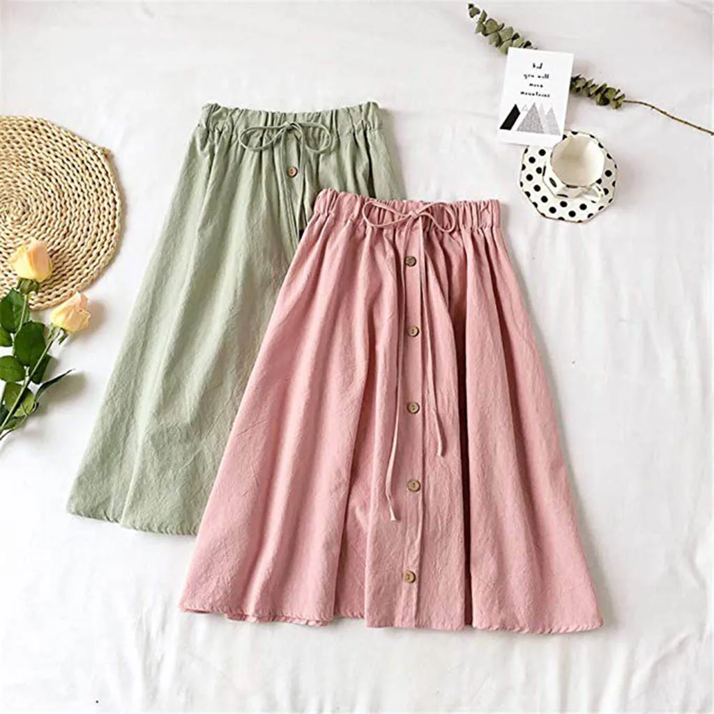 Summer Skirts Womens 2019 Midi Knee Women Solid Single breasted Lace ...