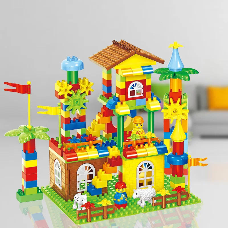 

DIY Colorful City House Roof Gear Animal Big Building Blocks Castle Educational Toy For Children Compatible Brick slide