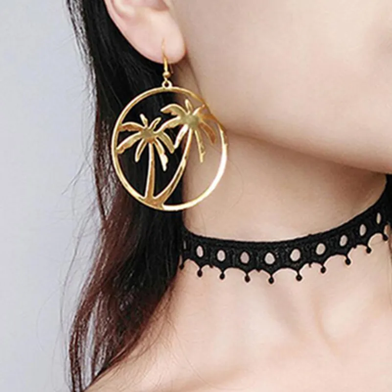 

Hollow Out Acrylic Big Coconut Tree New Pendientes Grandes Feminino Round Palm Drop Earrings Lange Oorbellen Brincos e0205