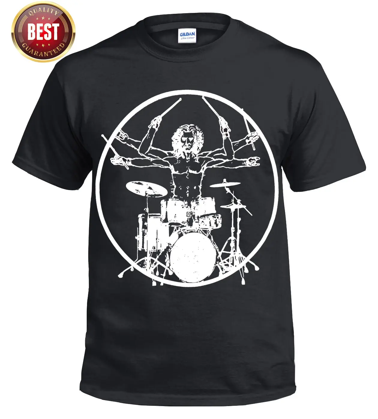Vitruvian Drummer/Funny/Drumming/T Shirt/Drums/Drum/Kit Stick/Music/Rock/Top/Tee | Мужская одежда