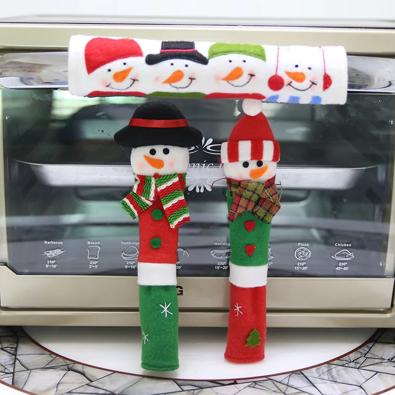 

3pcs/set Christmas Snowman Decors Fabric Handle Cover Gloves for Microwave Oven Fridge Door Long Anti-static Handle Cover Case