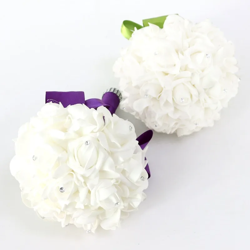 Flone Artificial Wedding Bridal Hand Holding Bouquet Bridal Bridesmaid Rose Flowers Fake Flower Party Home Decor Floral (15)