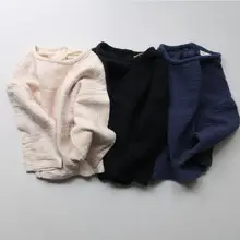 Япония Осенняя блузка для маленьких мальчиков и девочек льняная одежда модная повседневная детская одежда