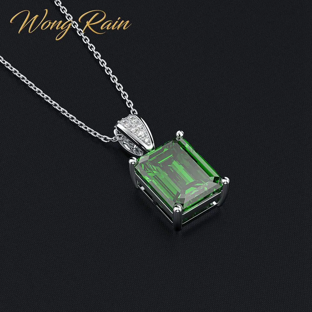 

Wong Rain Vintage 100% 925 Sterling Silver Created Moissanite Emerald Gemstone Diamonds Pendant Necklace Fine Jewelry Wholesale