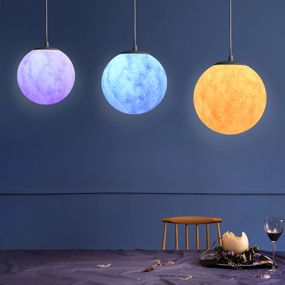 

3D Print Pendant Lights 7 Colors Novelty Creative Moon Atmosphere Night Light Lamp Restaurant/Bar Hanging Lighting