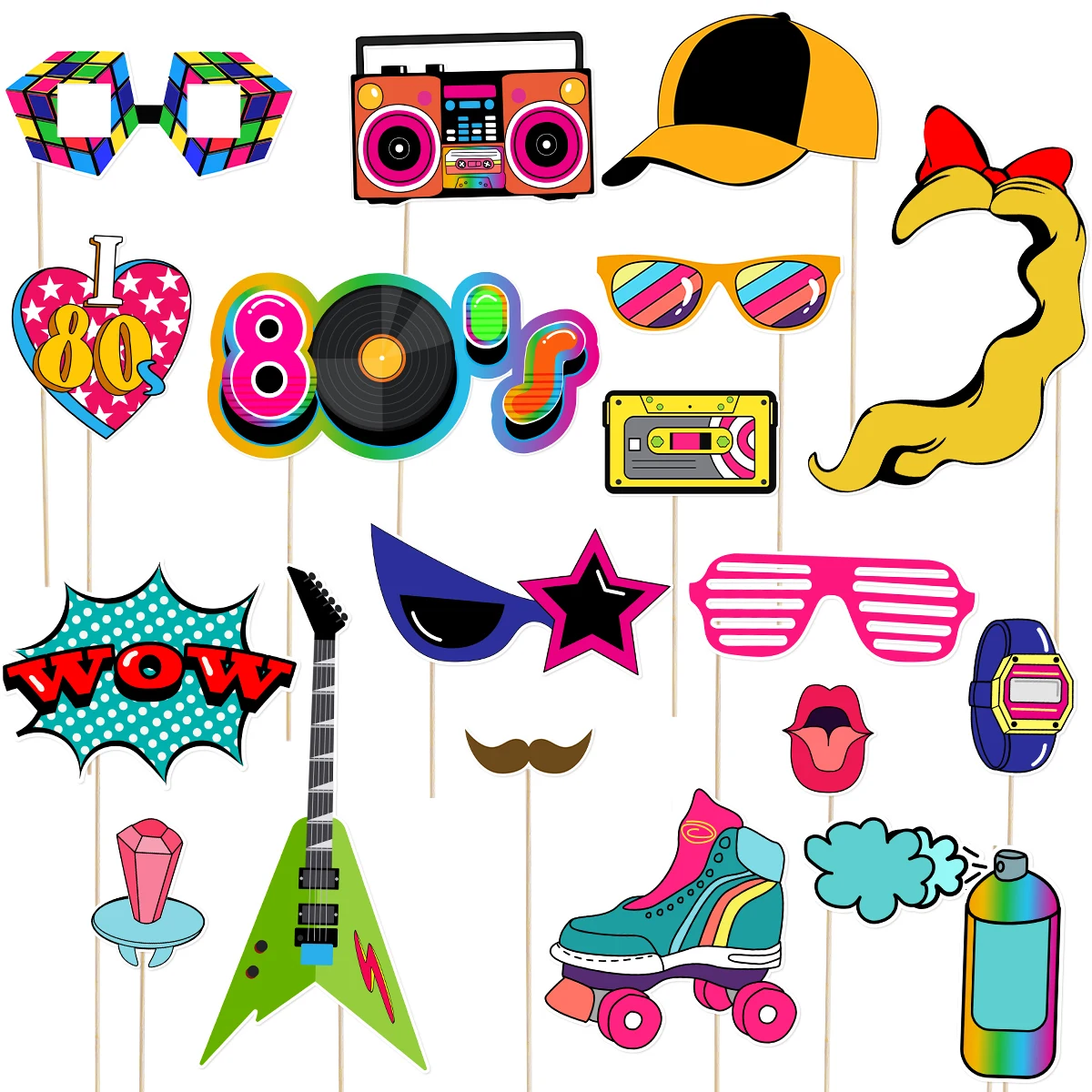 

21Pcs Photobooth Props Tinksky 80s Party Photo Booth Props Funny Party Favors Supplies Accessories