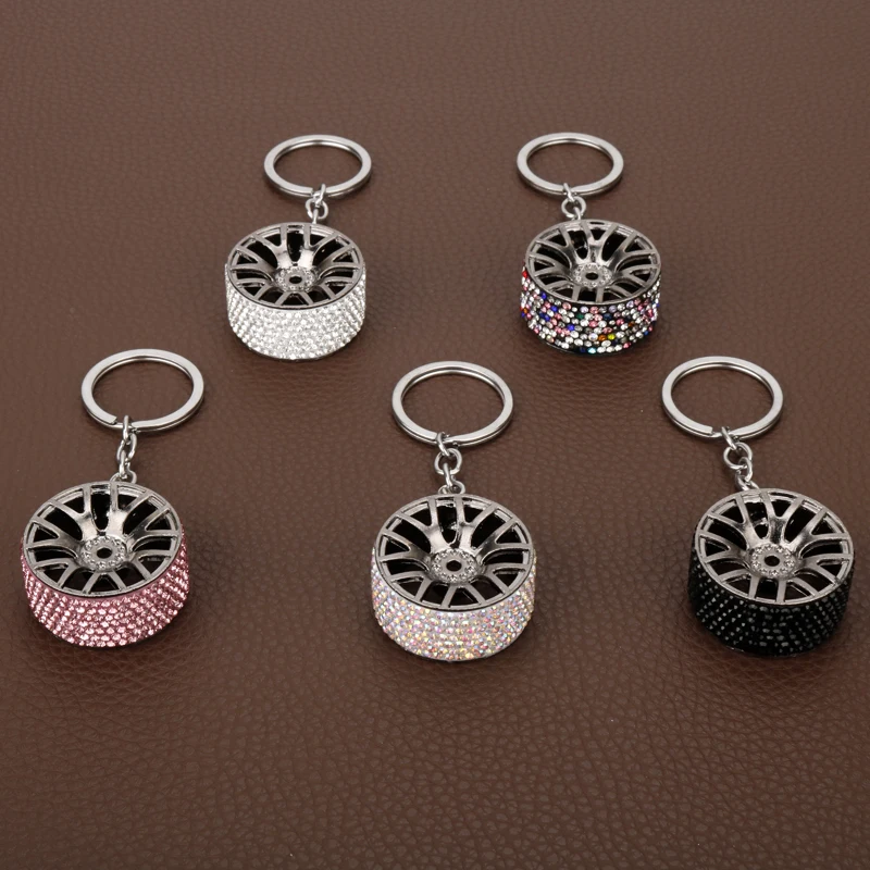 

dongsheng Crystal Wheel Rim Keychain Creative Accessories Auto Part Model Car Keyring turbo keychain -15