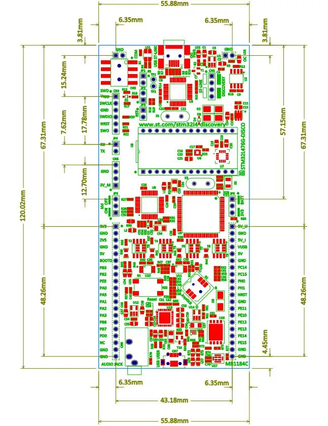 ST оригинальный MB1184 C-01 STM32L476G-DISCO/32L476GDISCOVERYl, STM32L476VG MCU, 1 Мбайт флэш-памяти, 128 кБайт обнаружения доска