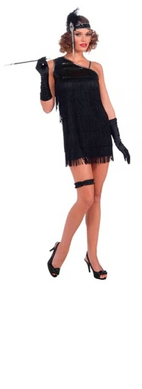 Ladies Black Flapper Gatsby Costume 20s 1920s Chicago Gangster 20's Fancy  Dress 