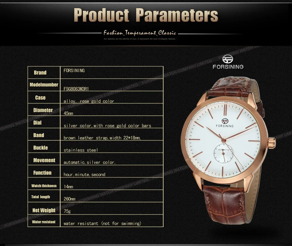 FSG8083M3R1 последние Автоматические Мужские Роскошные деловые часы с коричневым кожаным ремешком с оригинальной подарочной коробкой