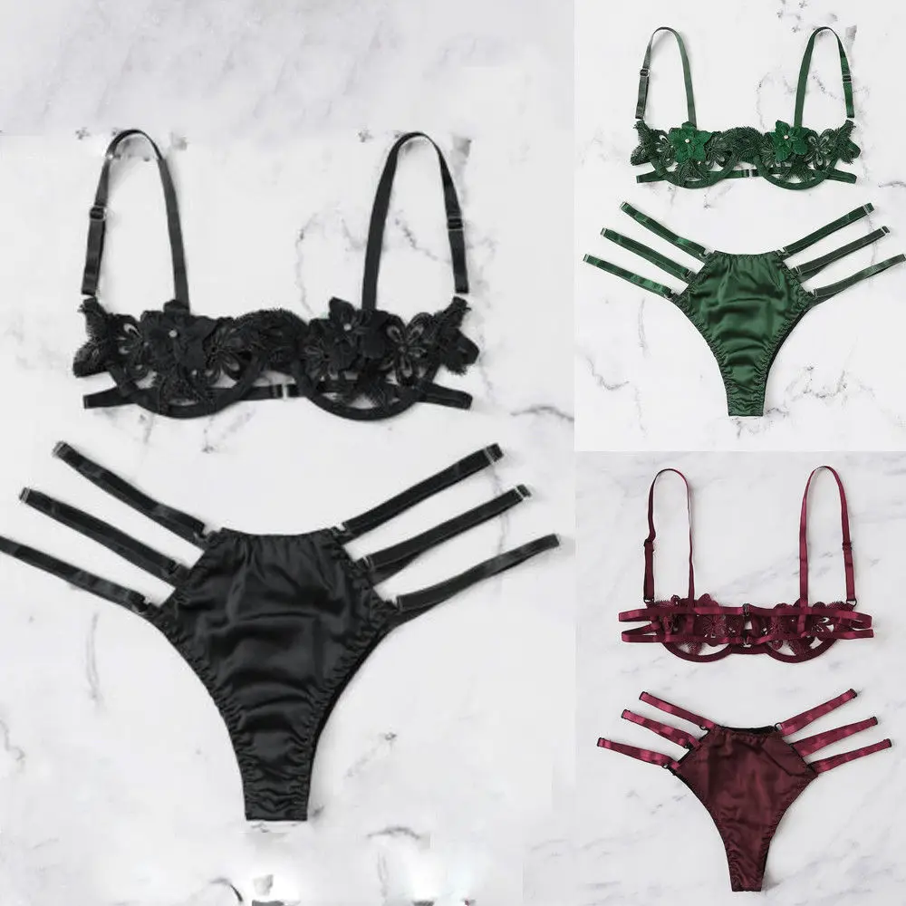 

Sexy Lingerie Women Bra Set Lace Unpadded Bras Thong Underwear Sets Wireless Bra and G-staring Bottoms