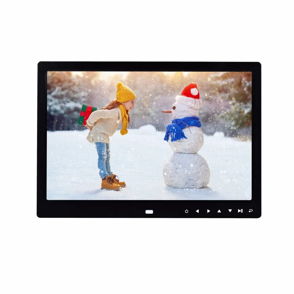 

13 inch new arrival hot sales touch buttons infront loop playback picture video digital photo frame support SD card USB Drive