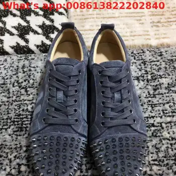

Low Cut Man Iron Gray Lace up Rivets Top quality Red Bottom sport Shoes Sneakers Leather Loafers Flat Footwear Spring