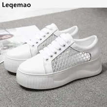 New Summer Fashion Breathable Air Mesh Women's flat platform Casual Shoes Comfortable Woman Sneakers Genuine Leather White Shoes