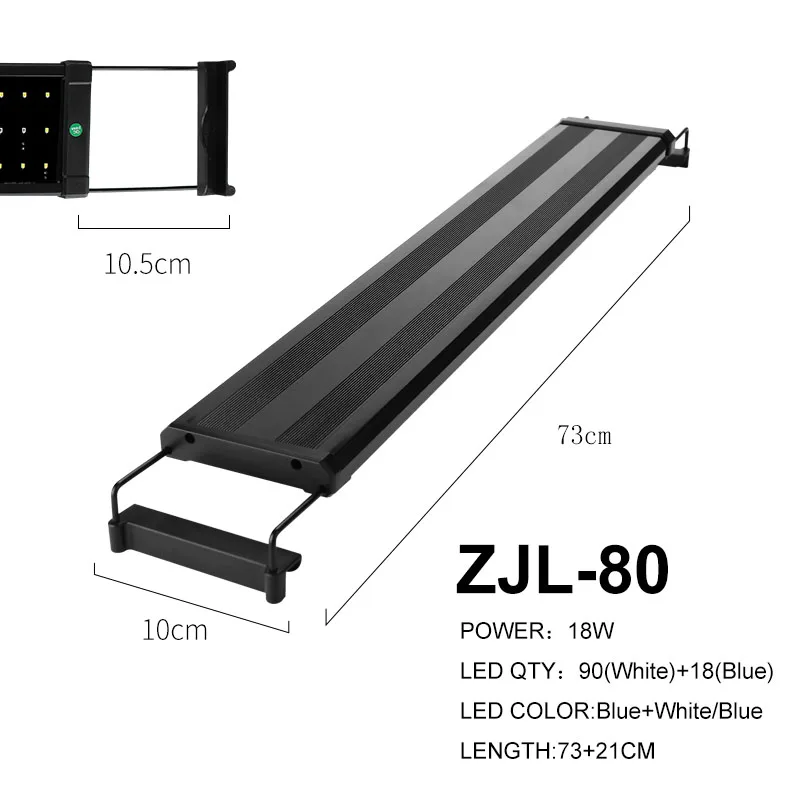 73-94 см светодиодный светильник для аквариума длинный светильник ing лампа с выдвижными кронштейнами 90 Белый и 18 синий светодиодный s подходит для аквариума - Цвет: ZJL-80