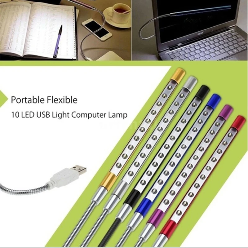 

10LED LED USB Reading Lamps Light Book Mini Night Bulb Table Lamps Flexible Portable Power Bank Reading Desktop For PC