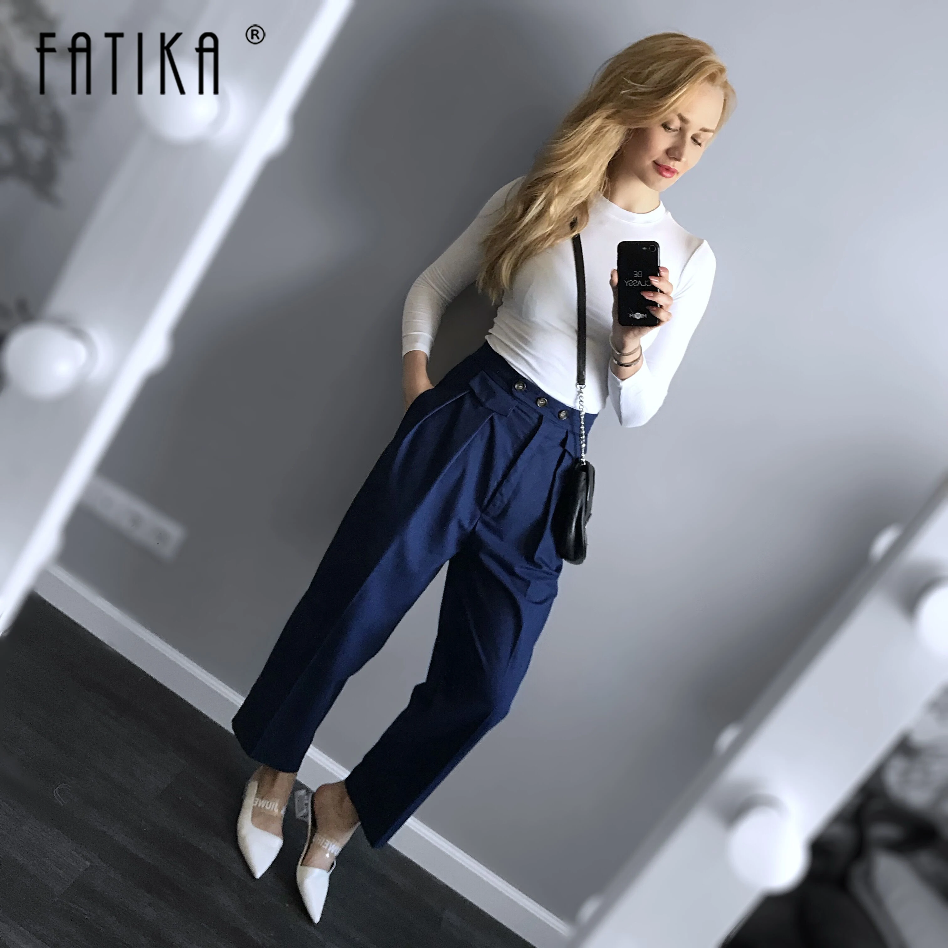 Брюки FATIKA с высокой талией свободные однотонные брюки до щиколотки элегантные