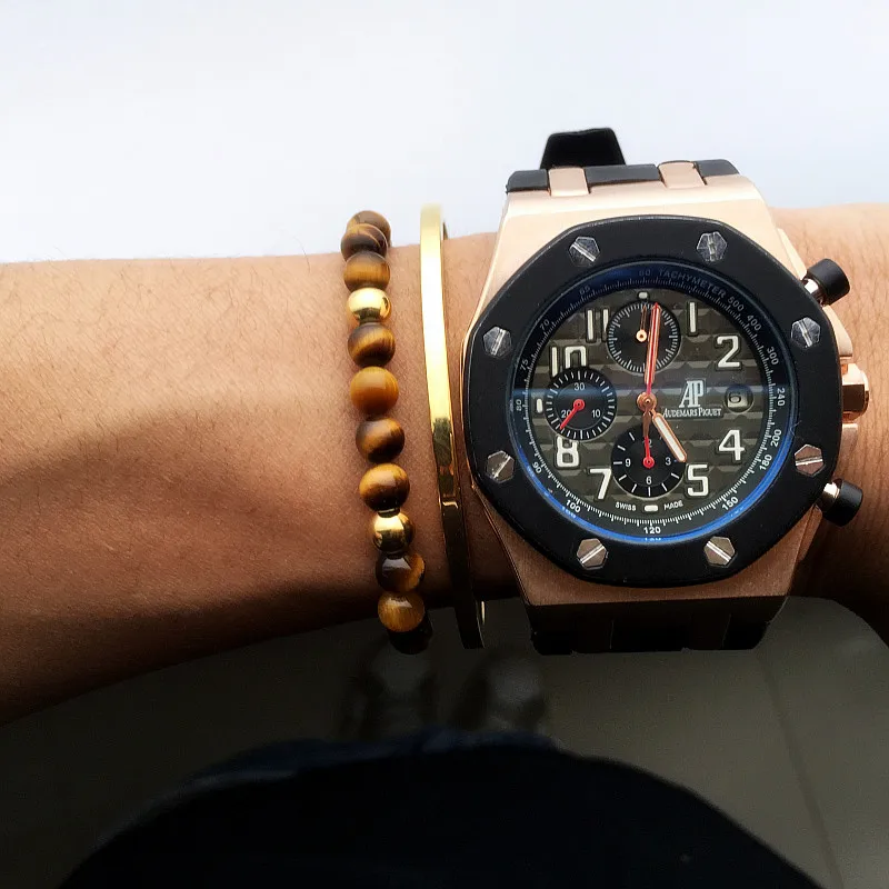 Mcllroy 6mm Titanium Steel Bead bracelet pulseiras masculinas natural stone tiger eye bracelets mens bracelet cuir homme